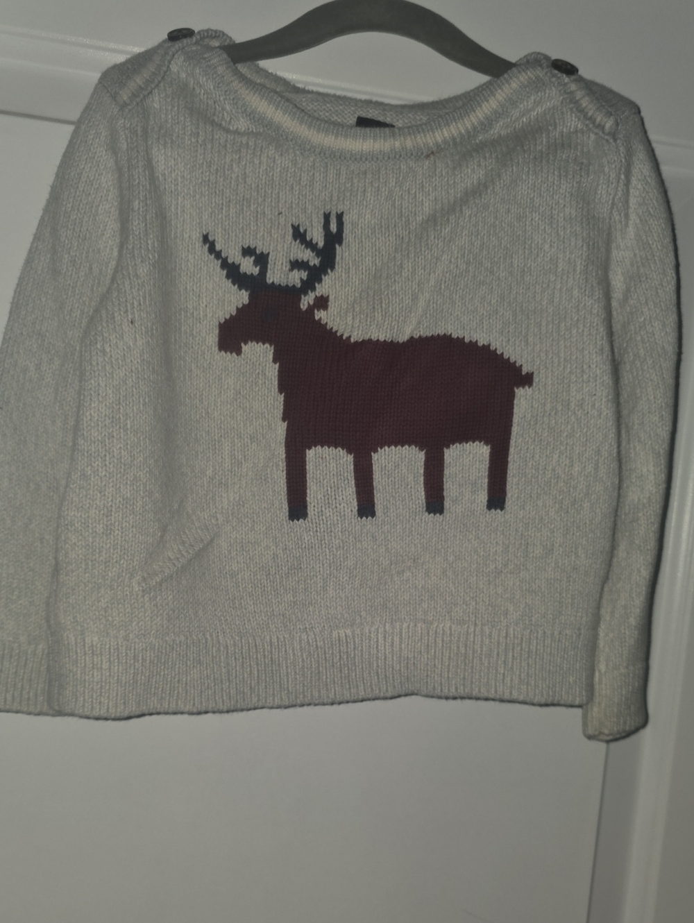Tea Collection Cream Sweater with Maroon Moose and Navy Antlers
